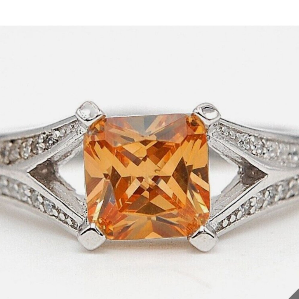 2 CT Padparadscha Sapphire & White Topaz 925 Sterling Silver Ring Size 9